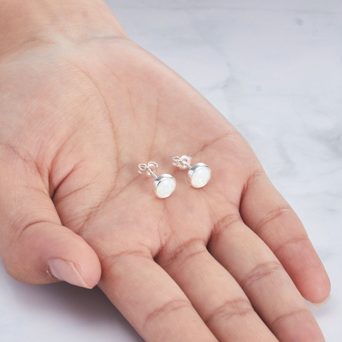 Synthetic White Opal Stud Earrings with Quote Card