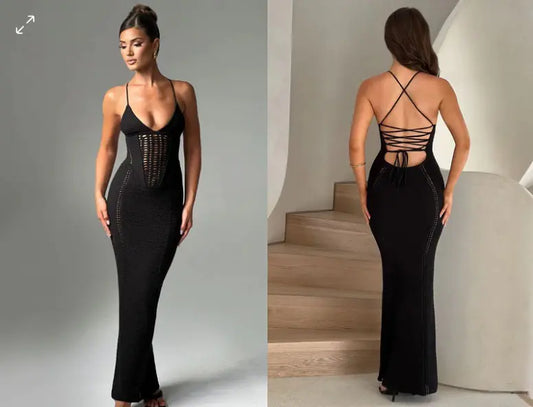 Robe longue en maille dos nu
