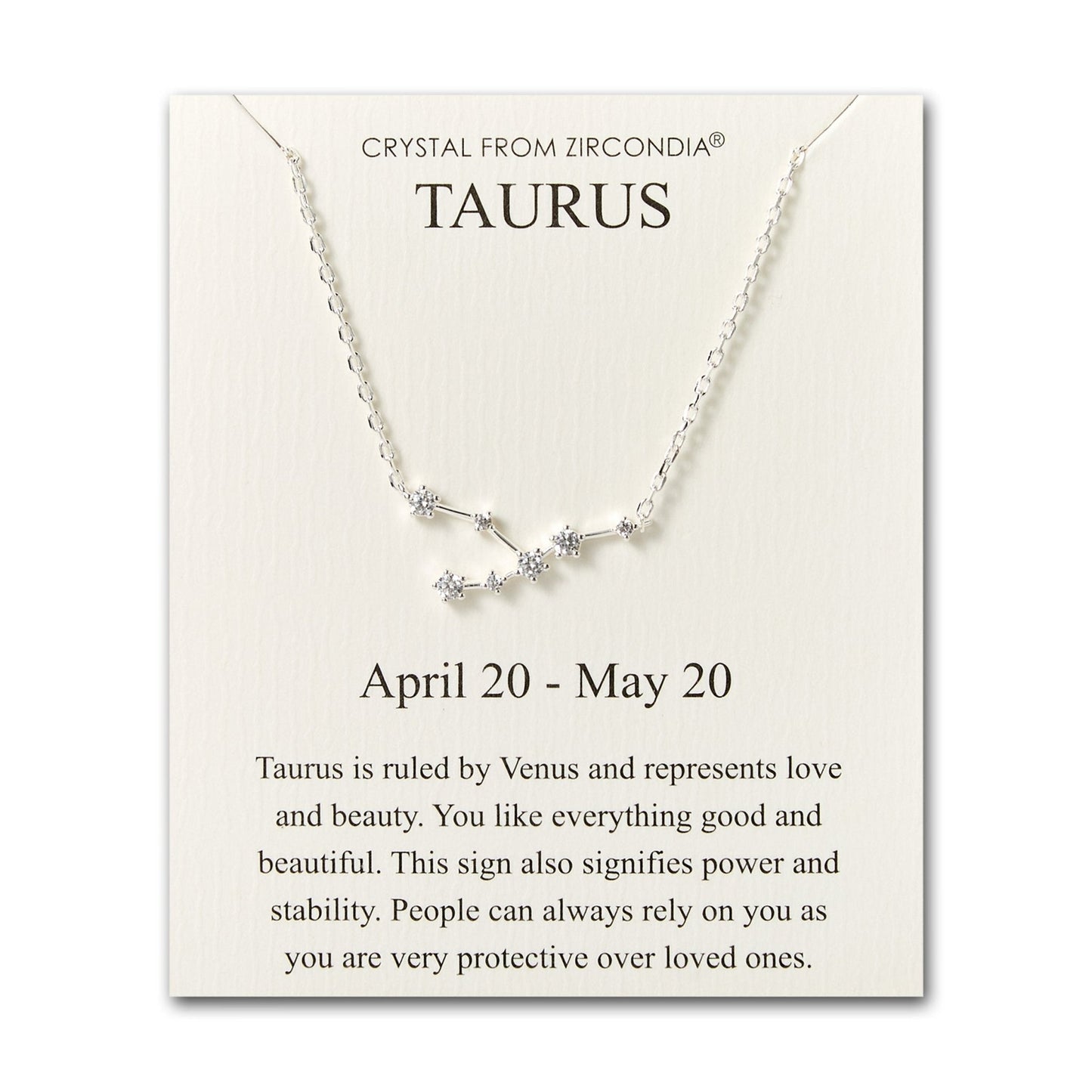 Taurus Star Sign Zodiac Constellation Necklace and Quote Card with Zircondia® Crystals