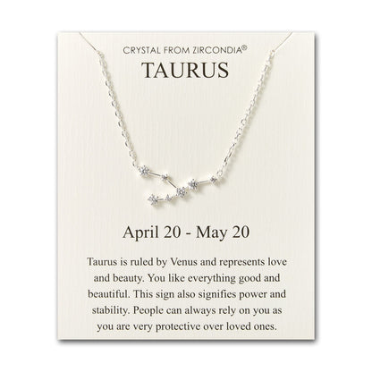 Taurus Star Sign Zodiac Constellation Necklace and Quote Card with Zircondia® Crystals
