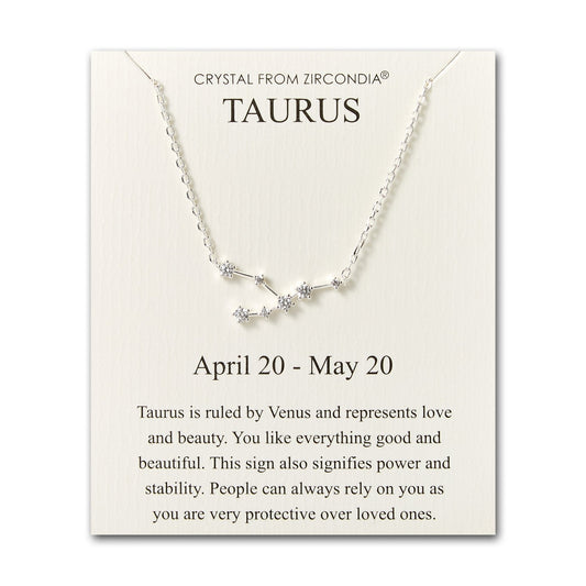 Taurus Star Sign Zodiac Constellation Necklace and Quote Card with Zircondia® Crystals