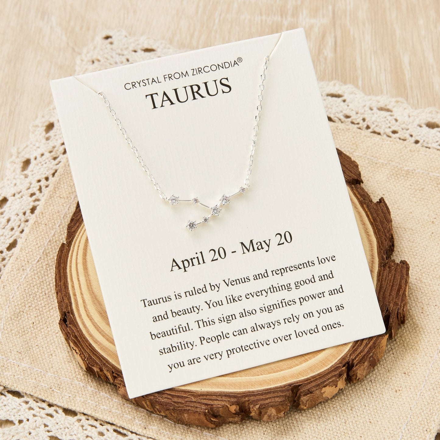 Collier Constellation Zodiaque Taureau et Carte Citation avec Cristaux Zircondia®