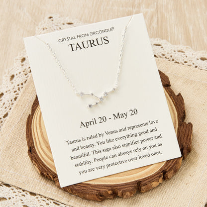Collier Constellation Zodiaque Taureau et Carte Citation avec Cristaux Zircondia®