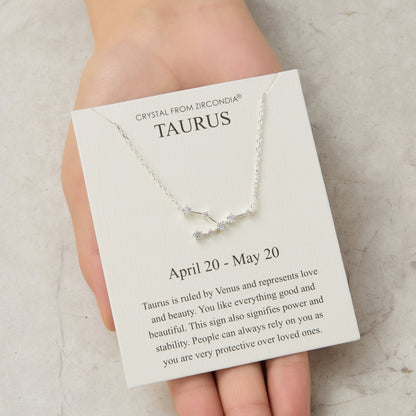 Collier Constellation Zodiaque Taureau et Carte Citation avec Cristaux Zircondia®