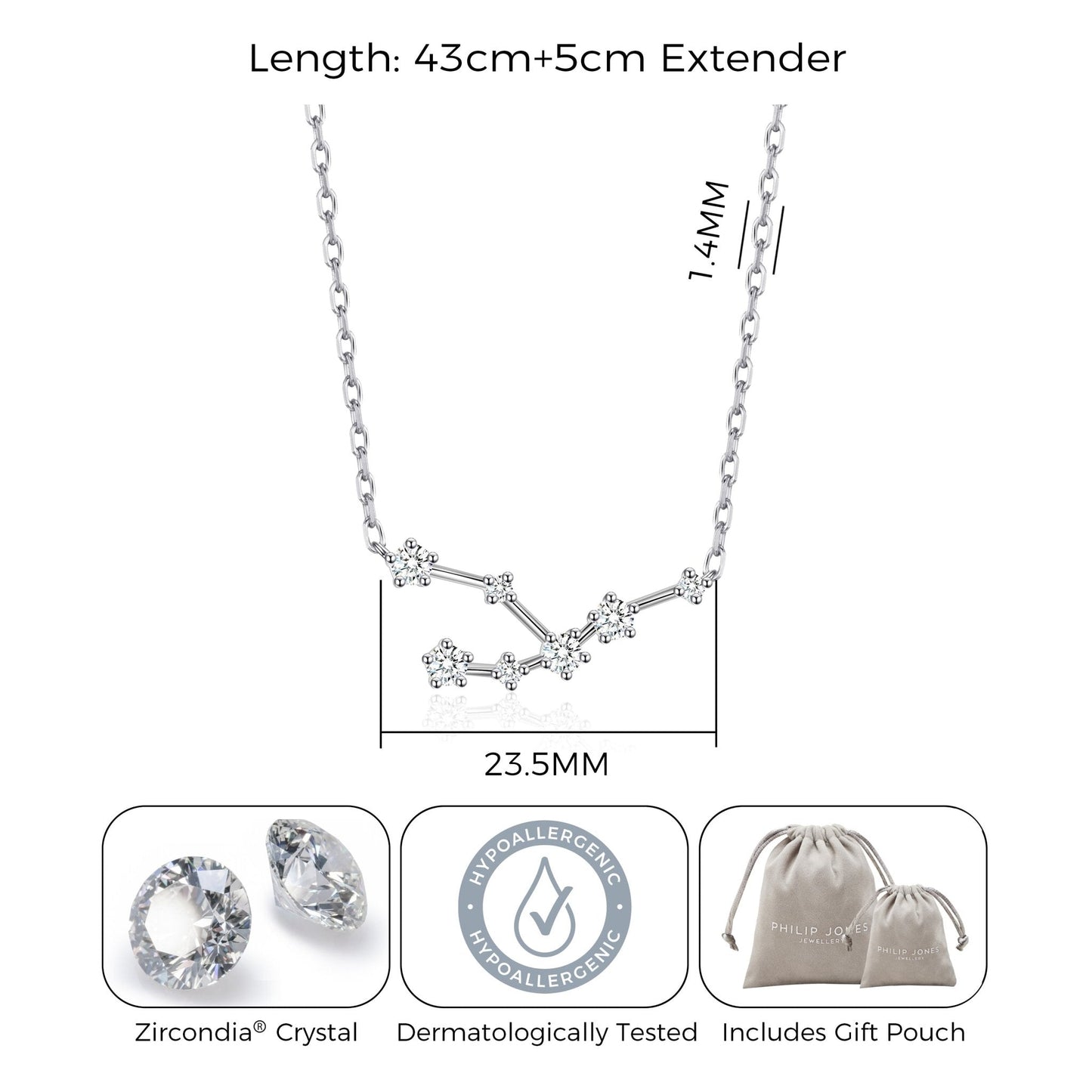 Taurus Star Sign Zodiac Constellation Necklace with Zircondia® Crystals