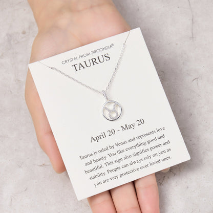 Taurus Star Sign Zodiac Necklace and Quote Card with Zircondia® Crystals