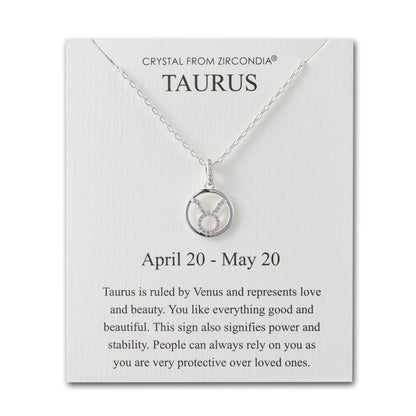 Taurus Star Sign Zodiac Necklace and Quote Card with Zircondia® Crystals