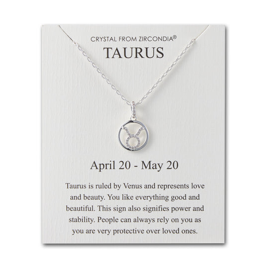 Taurus Star Sign Zodiac Necklace and Quote Card with Zircondia® Crystals