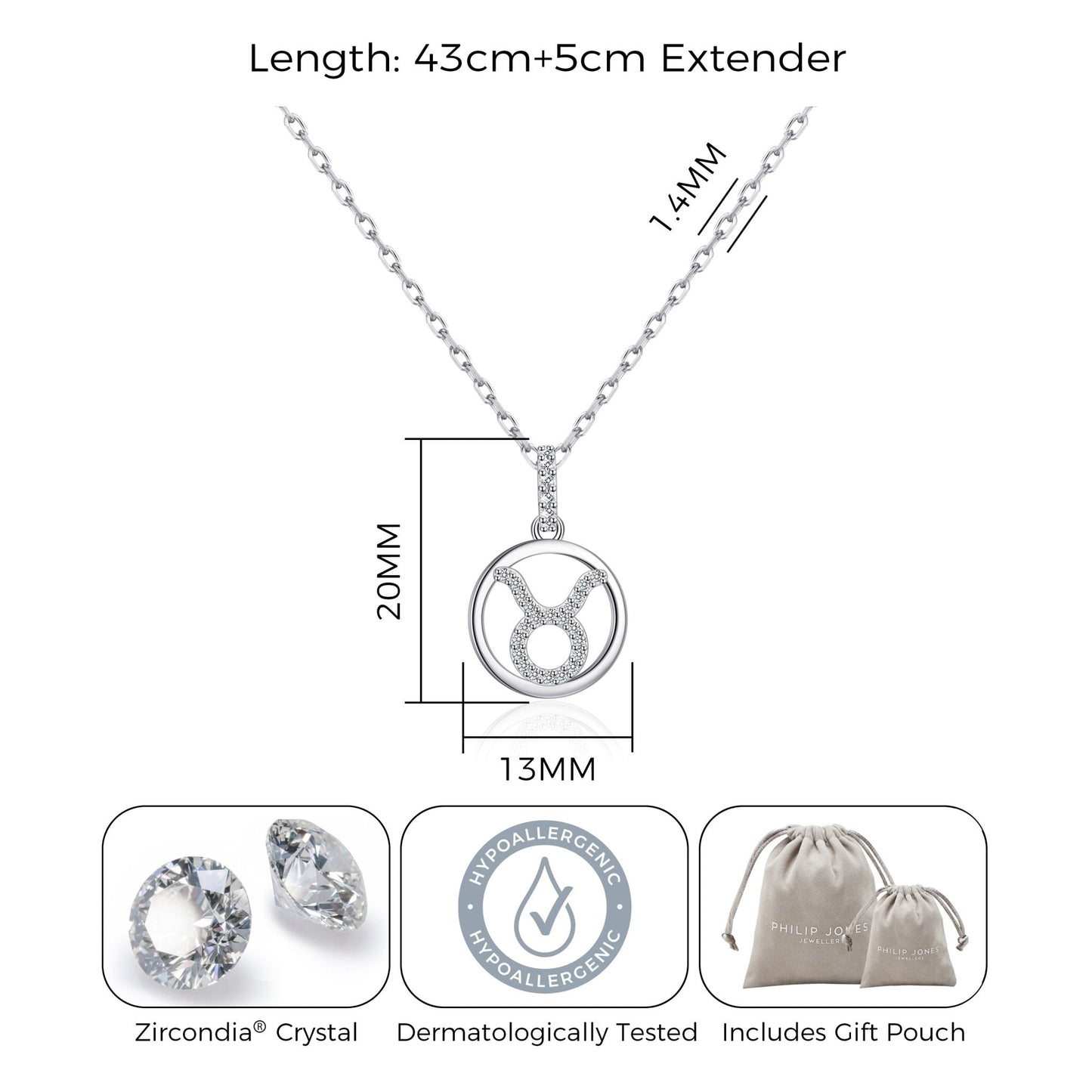 Taurus Star Sign Zodiac Necklace and Quote Card with Zircondia® Crystals