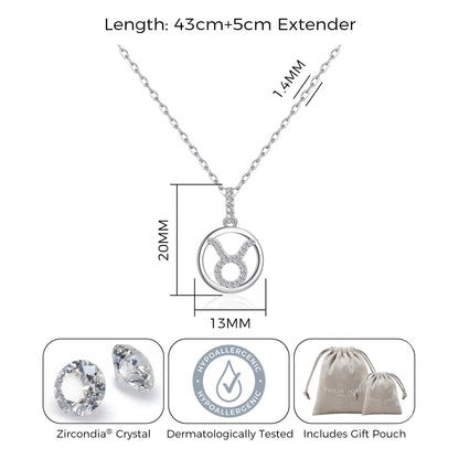 Taurus Star Sign Zodiac Necklace and Quote Card with Zircondia® Crystals
