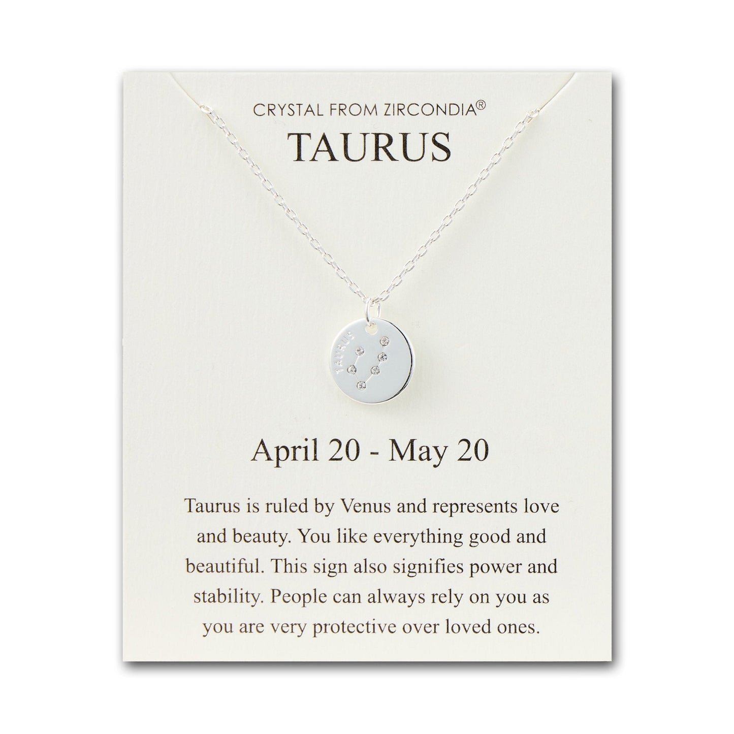 Taurus Zodiac Star Sign Disc Necklace Created with Zircondia® Crystals