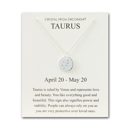 Taurus Zodiac Star Sign Disc Necklace Created with Zircondia® Crystals