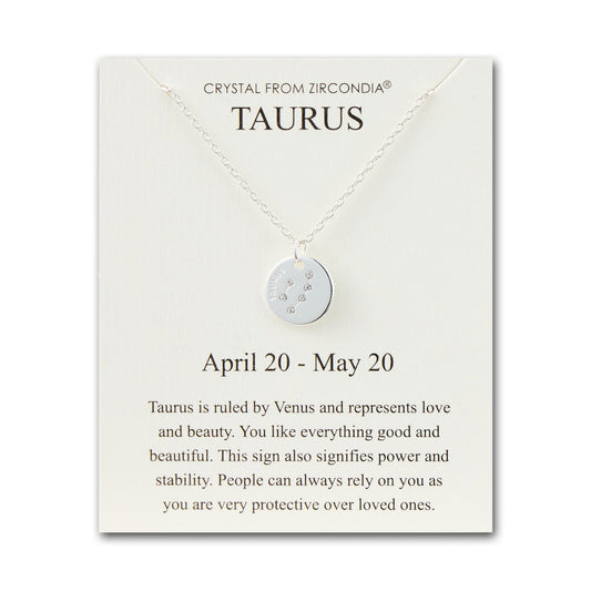 Taurus Zodiac Star Sign Disc Necklace Created with Zircondia® Crystals