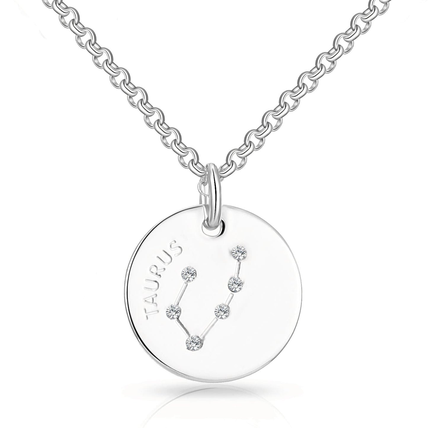 Taurus Zodiac Star Sign Disc Necklace Created with Zircondia® Crystals