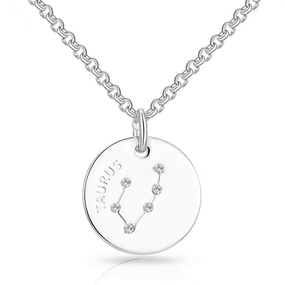 Taurus Zodiac Star Sign Disc Necklace Created with Zircondia® Crystals