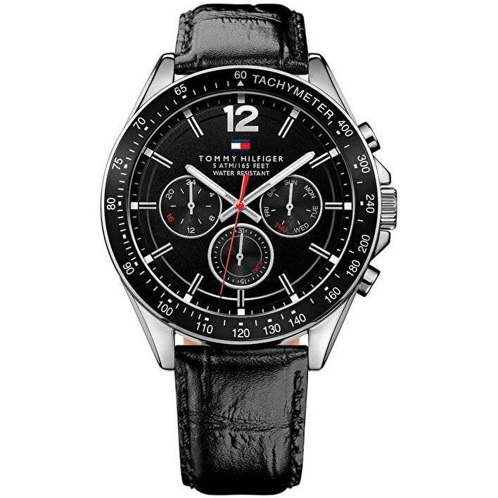 Montre Tommy Hilfiger Luke pour homme TH1791117 - Chronographe multifonction en cuir noir
