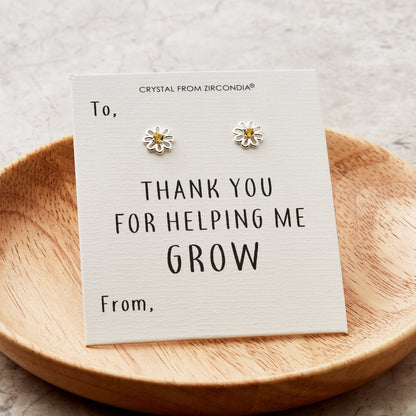 Thank You For Helping Me Grow Daisy Earrings Created with Zircondia® Crystals