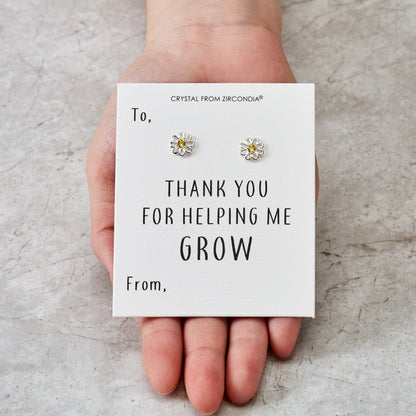 Thank You For Helping Me Grow Daisy Earrings Created with Zircondia® Crystals