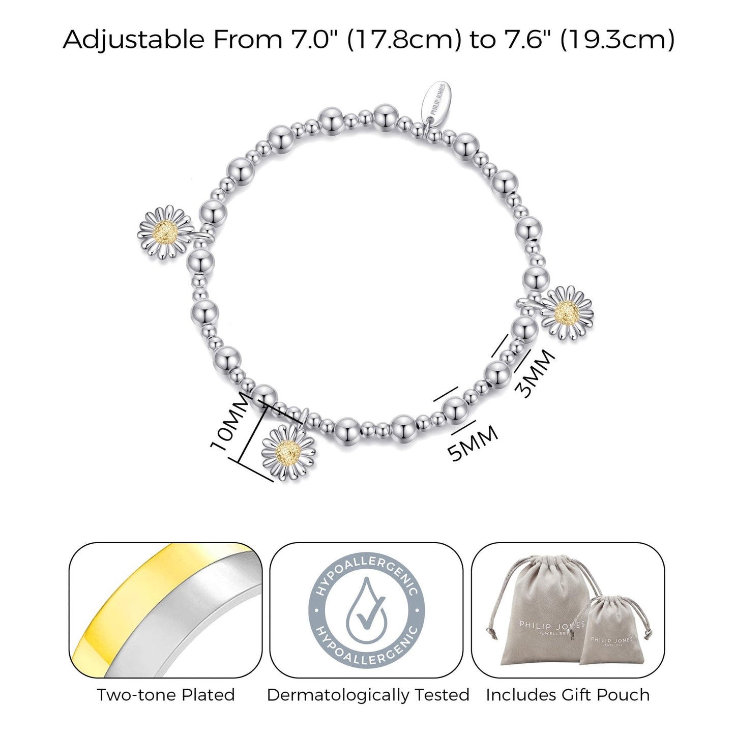 Thanks for Helping Me Grow Daisy Charm Beaded Stretch Bracelet with Gift Box