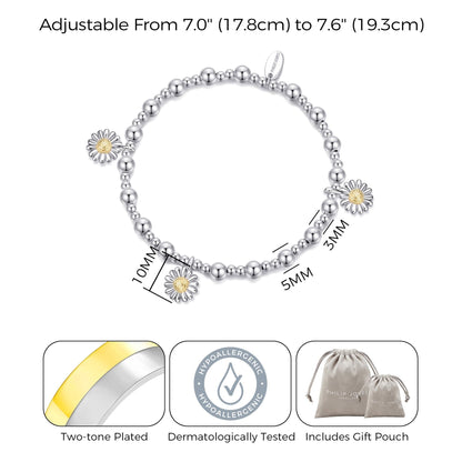 Thanks for Helping Me Grow Daisy Charm Beaded Stretch Bracelet with Gift Box