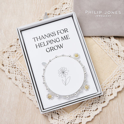 Thanks for Helping Me Grow Daisy Charm Beaded Stretch Bracelet with Gift Box