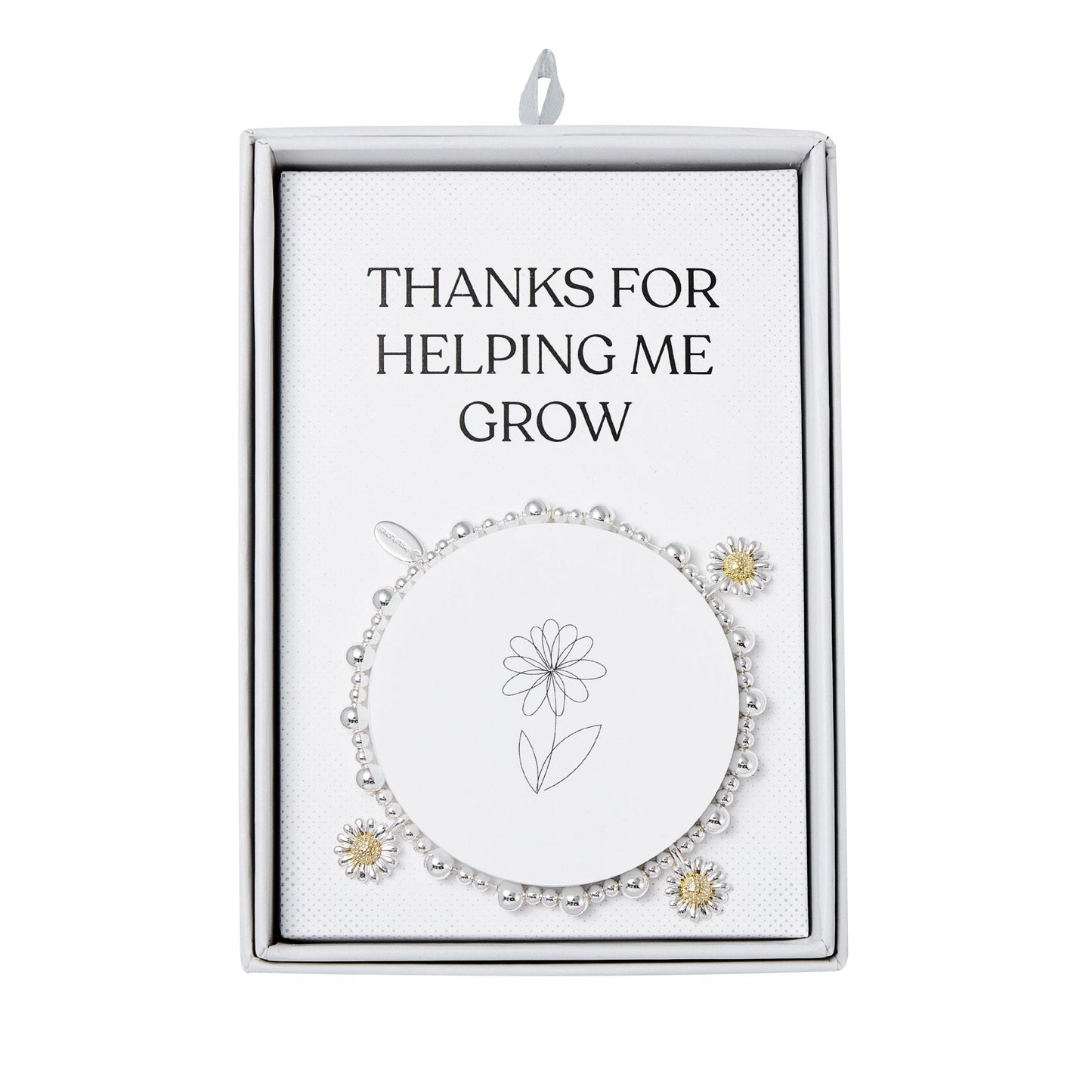 Thanks for Helping Me Grow Daisy Charm Beaded Stretch Bracelet with Gift Box