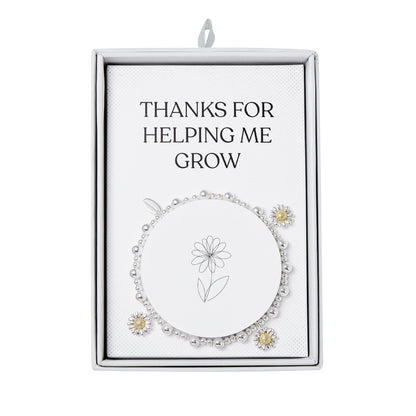 Thanks for Helping Me Grow Daisy Charm Beaded Stretch Bracelet with Gift Box