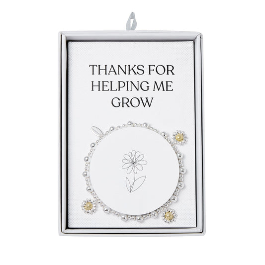 Thanks for Helping Me Grow Daisy Charm Beaded Stretch Bracelet with Gift Box