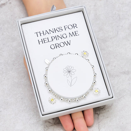 Thanks for Helping Me Grow Daisy Crystal Beaded Stretch Bracelet with Gift Box