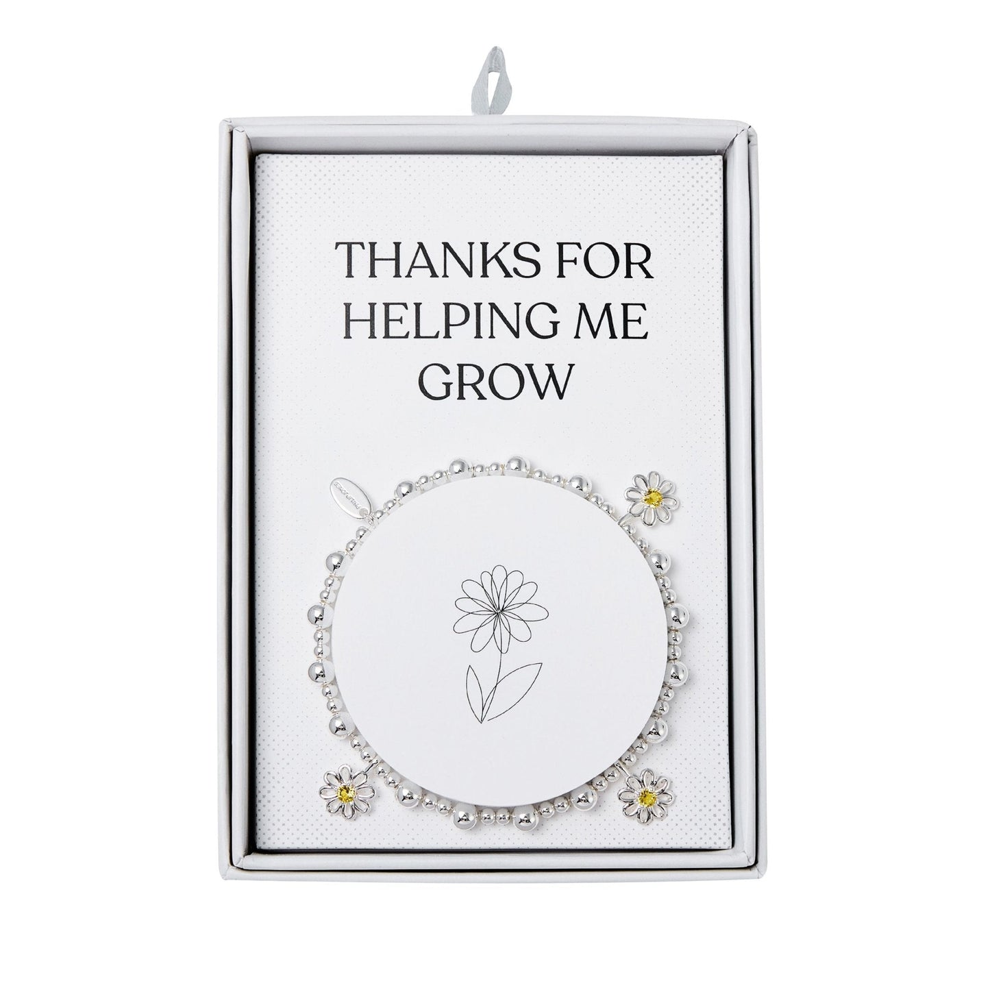 Thanks for Helping Me Grow Daisy Crystal Beaded Stretch Bracelet with Gift Box