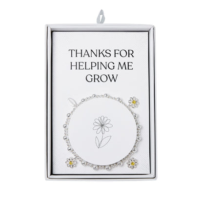 Thanks for Helping Me Grow Daisy Crystal Beaded Stretch Bracelet with Gift Box