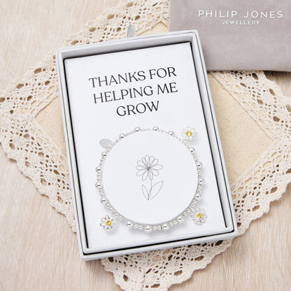 Thanks for Helping Me Grow Daisy Crystal Beaded Stretch Bracelet with Gift Box