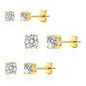 Three Pack of 18k Gold Plated 4mm, 5mm & 6mm Earrings Created with Zircondia® Crystals