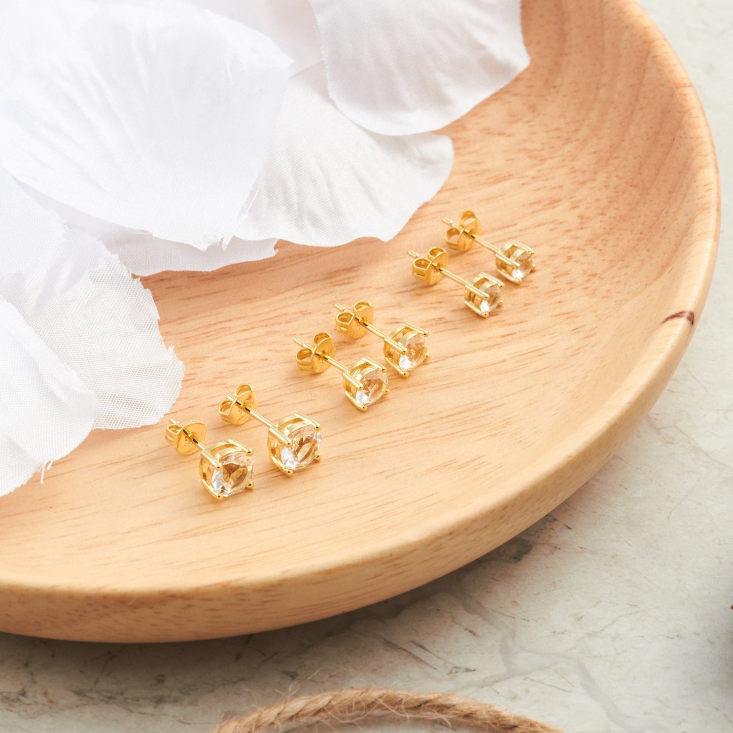 Three Pack of Gold Plated 4mm, 5mm & 6mm Earrings Created with Zircondia® Crystals