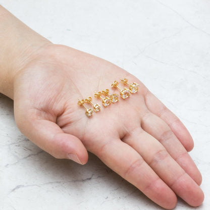 Three Pack of Gold Plated 4mm, 5mm & 6mm Earrings Created with Zircondia® Crystals