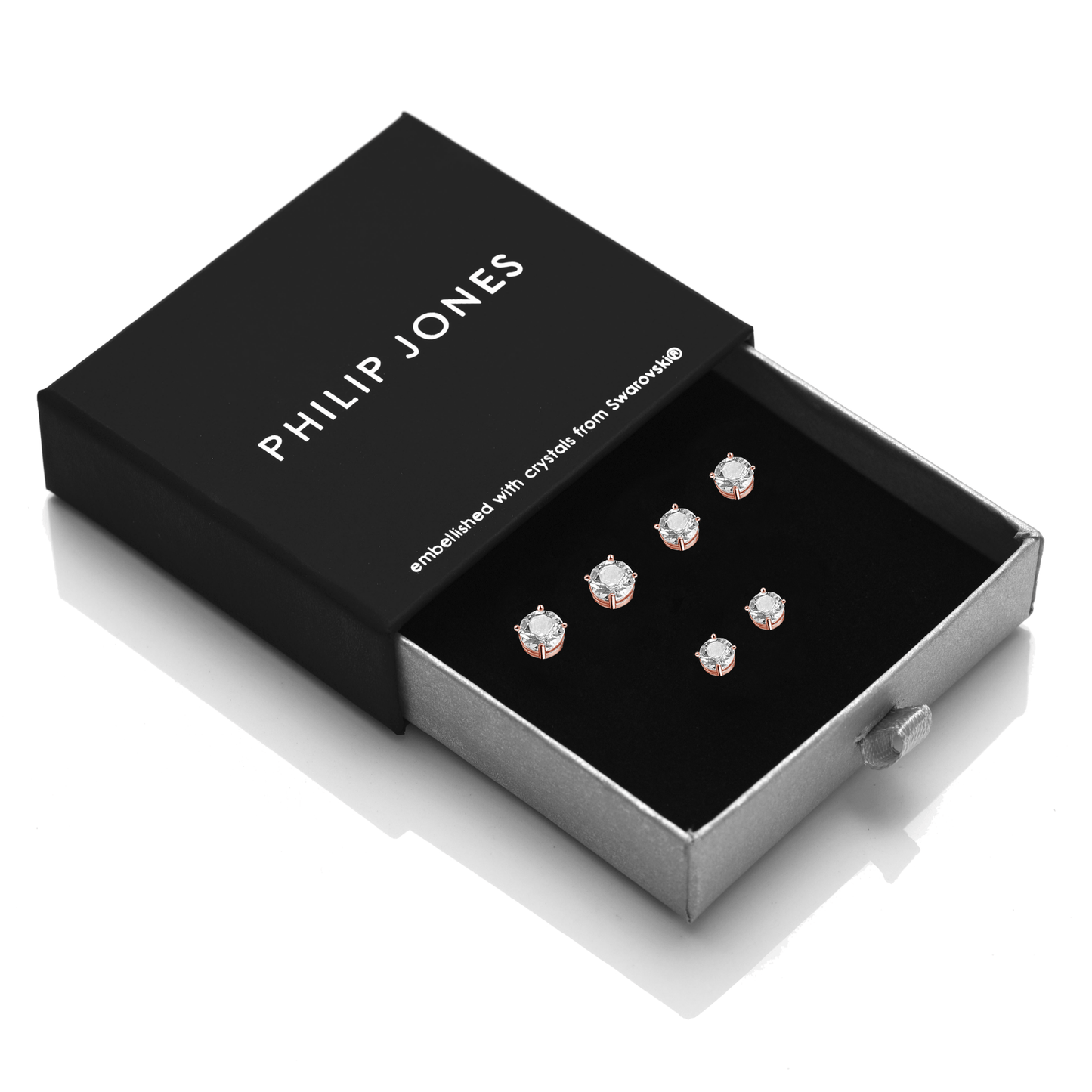 Three Pack of Rose Gold Plated 4mm, 5mm & 6mm Earrings Created with Zircondia® Crystals