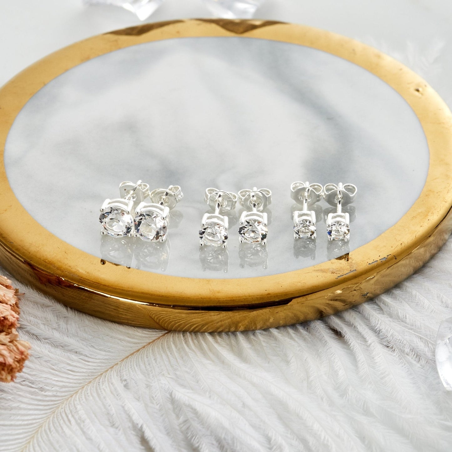 Three Pack of Silver Plated 4mm, 5mm & 6mm Earrings Created with Zircondia® Crystals