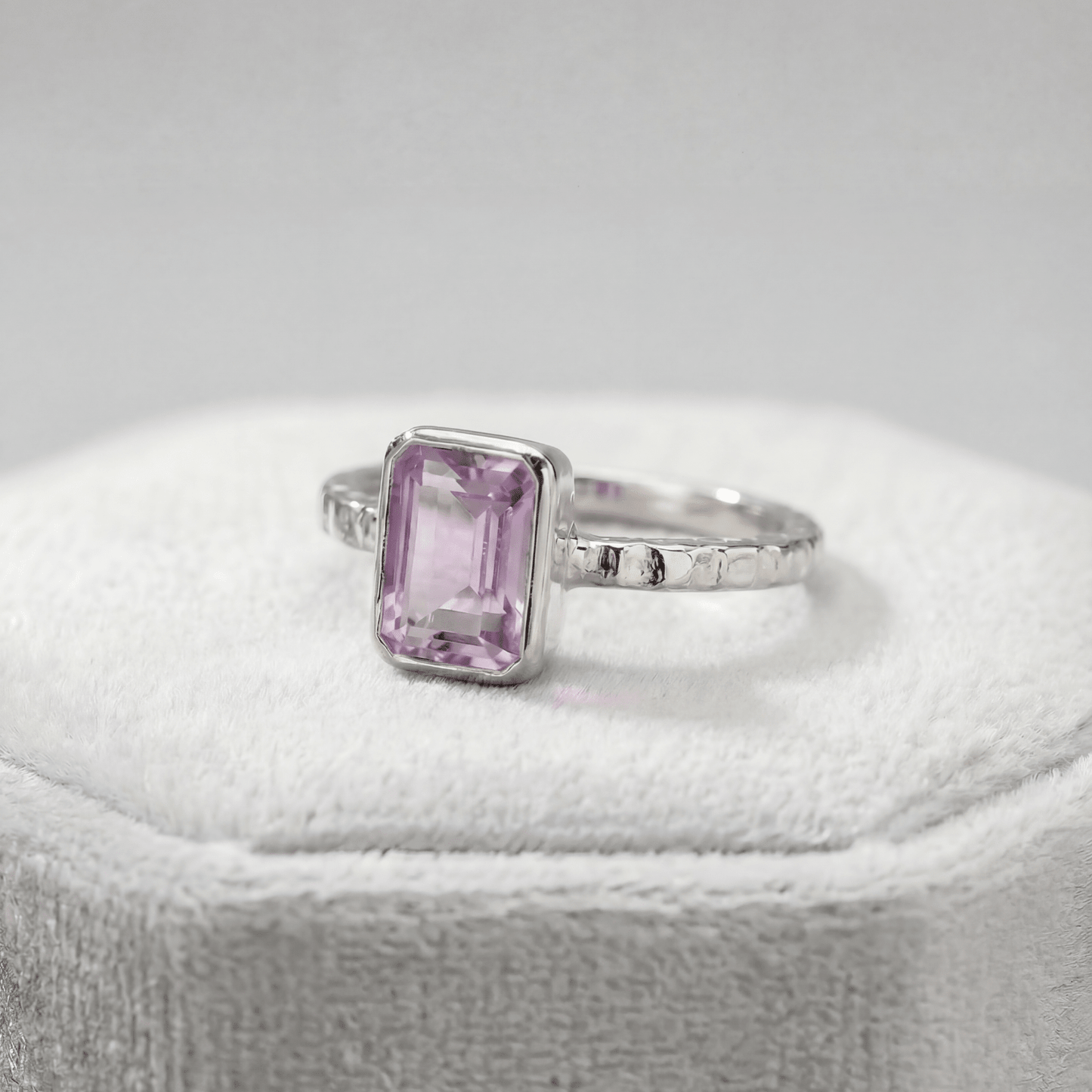 Tidewashed Amethyst Ring - Octagonal Amethyst & Hammered Band
