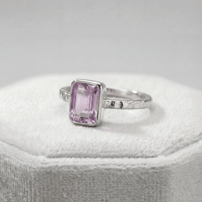Tidewashed Amethyst Ring - Octagonal Amethyst & Hammered Band