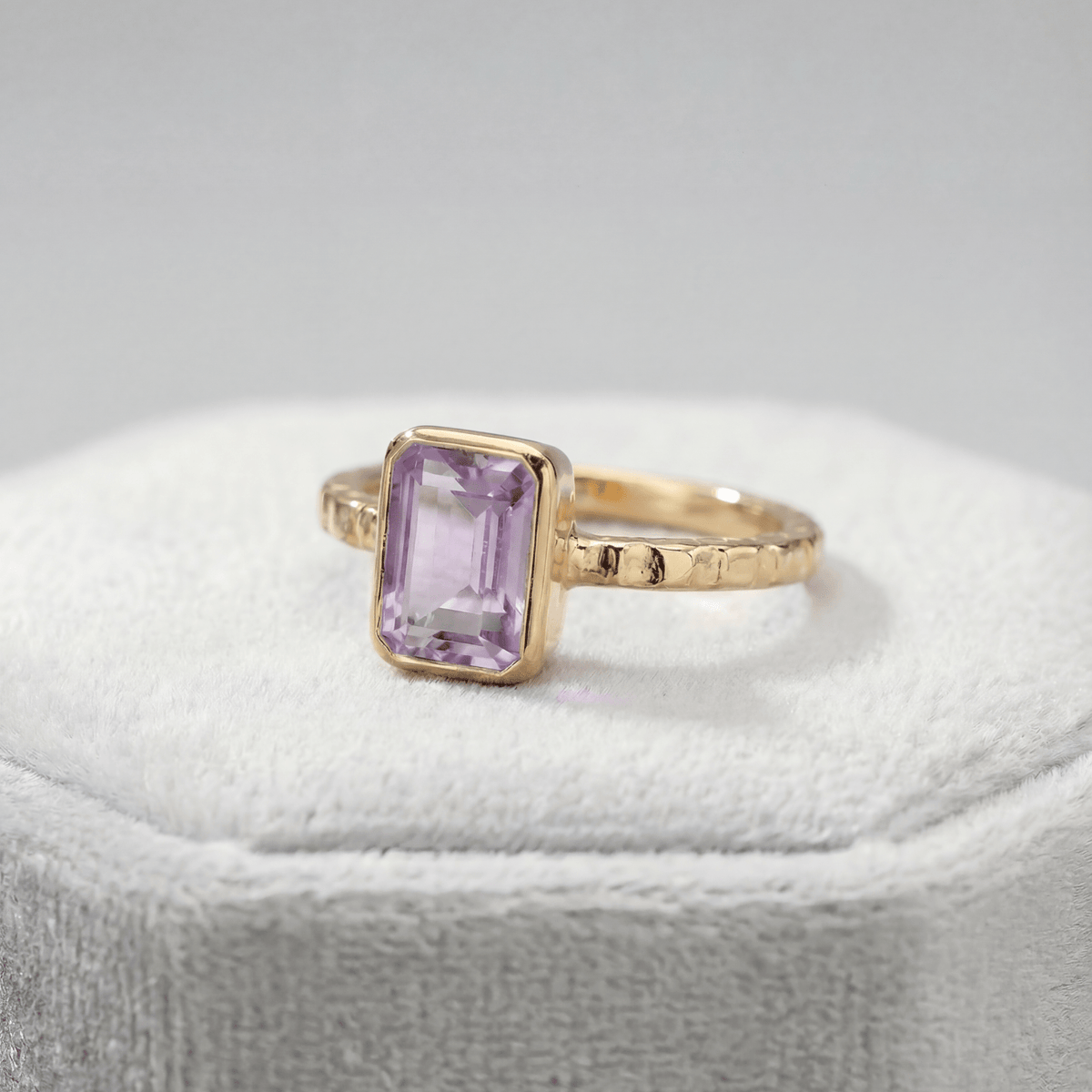 Tidewashed Amethyst Ring - Octagonal Amethyst & Hammered Band