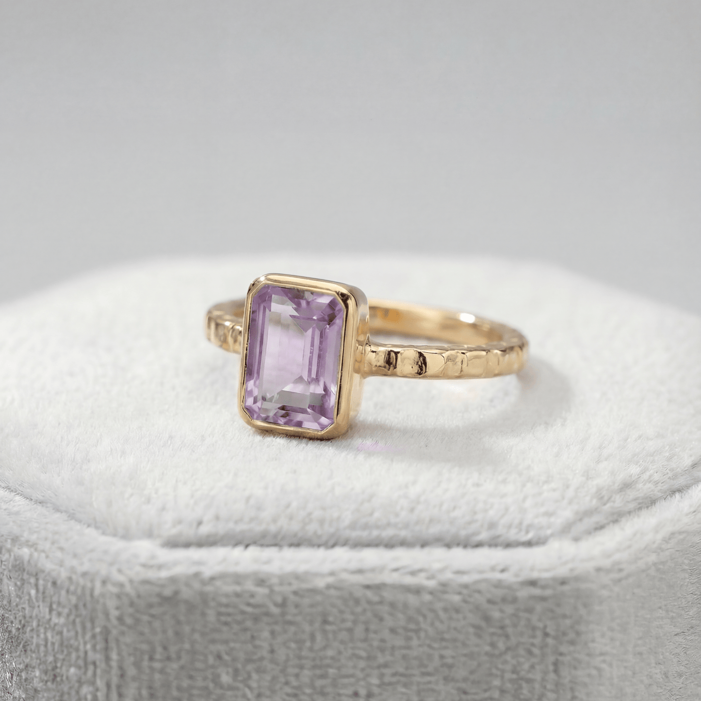 Tidewashed Amethyst Ring - Octagonal Amethyst & Hammered Band