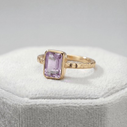 Tidewashed Amethyst Ring - Octagonal Amethyst & Hammered Band