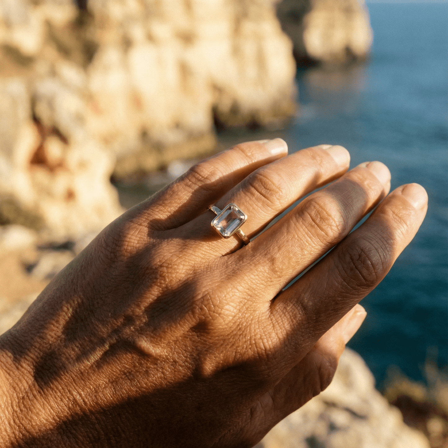 Tidewashed Amethyst Ring - Octagonal Amethyst & Hammered Band