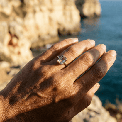 Tidewashed Amethyst Ring - Octagonal Amethyst & Hammered Band