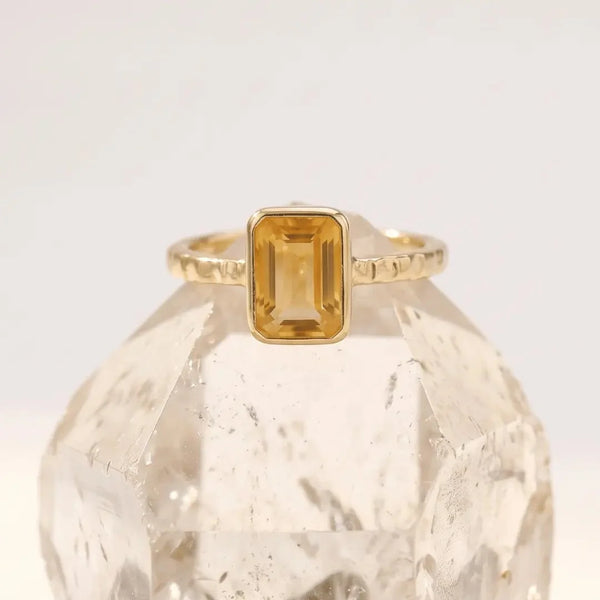 Tidewashed Citrine Ring - Octagonal Citrine & Hammered Band