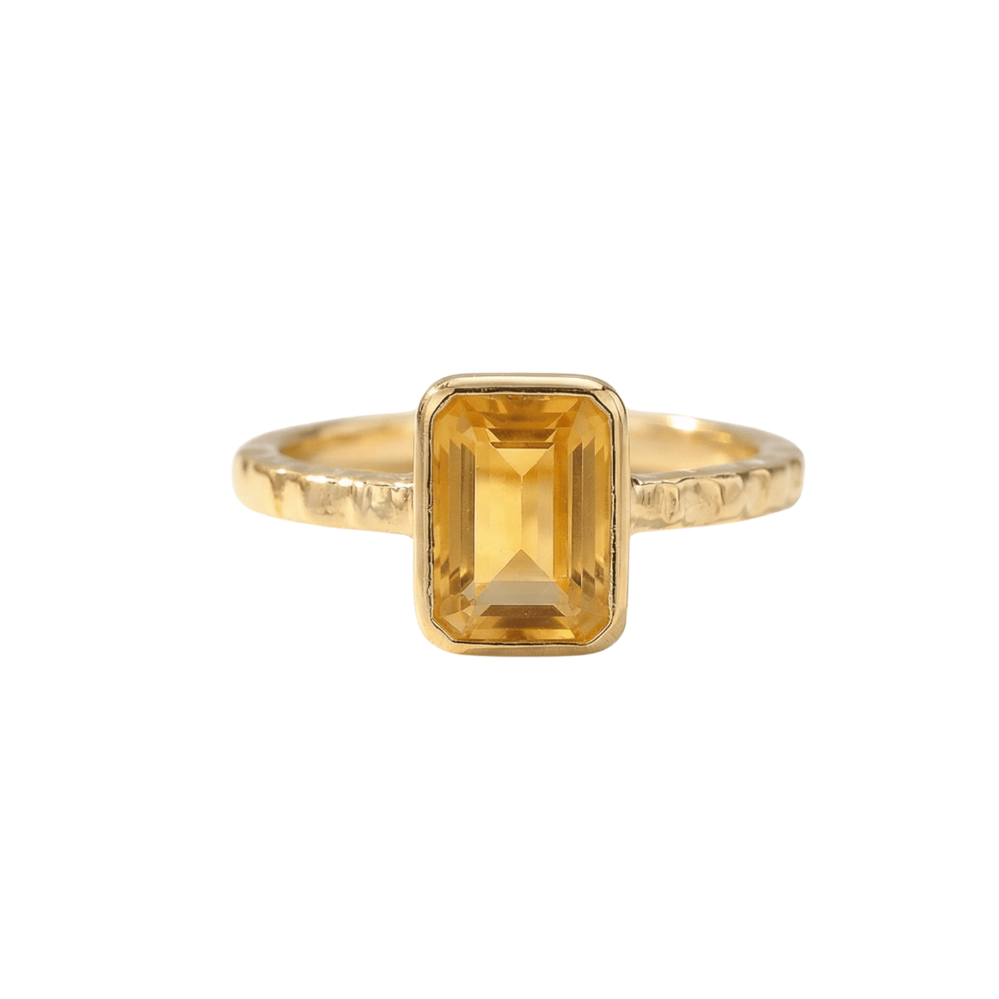 Tidewashed Citrine Ring - Octagonal Citrine & Hammered Band