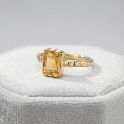 Tidewashed Citrine Ring - Octagonal Citrine & Hammered Band