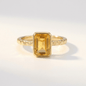 Tidewashed Citrine Ring - Octagonal Citrine & Hammered Band