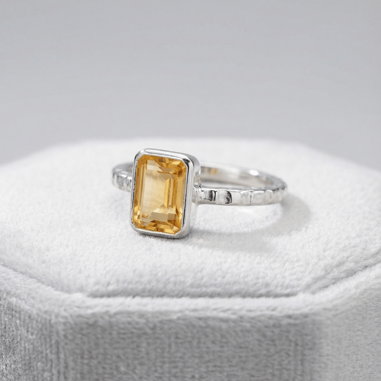 Tidewashed Citrine Ring - Octagonal Citrine & Hammered Band