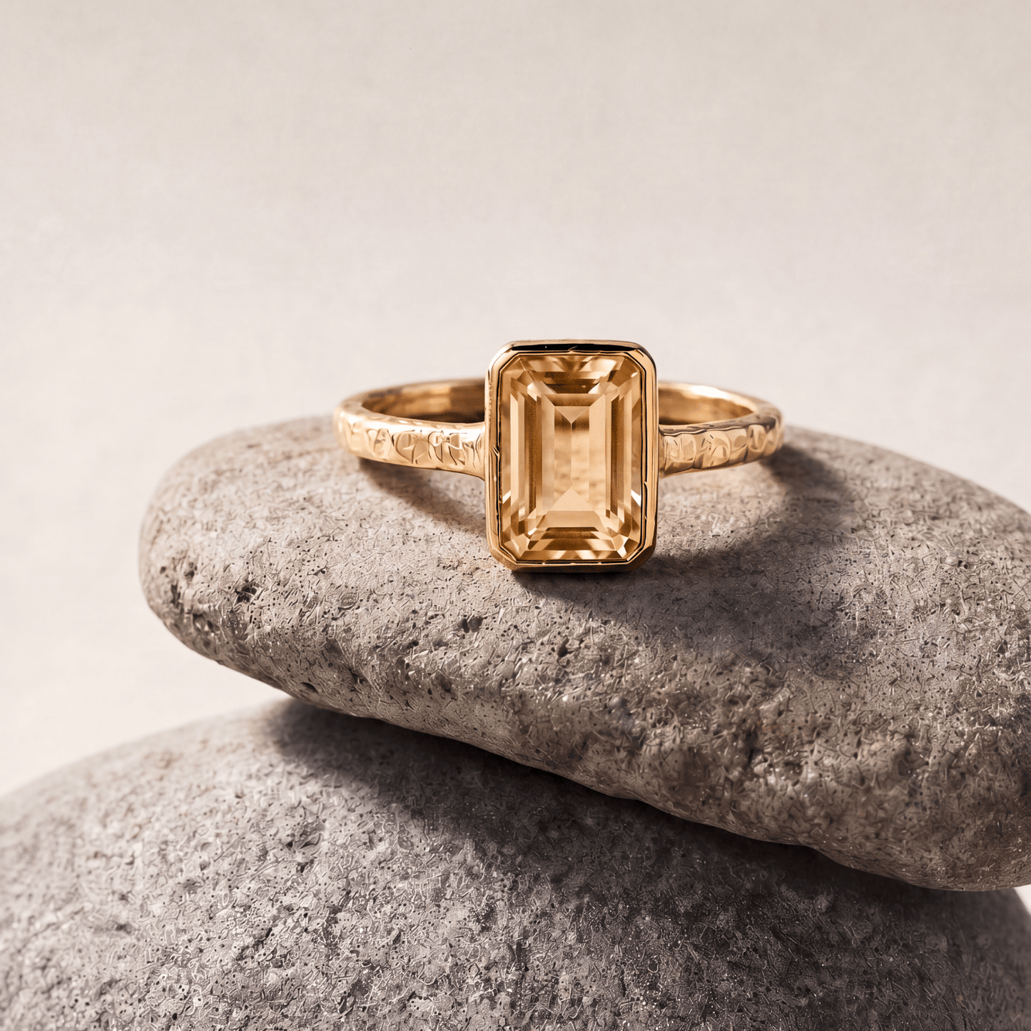 Tidewashed Citrine Ring - Octagonal Citrine & Hammered Band